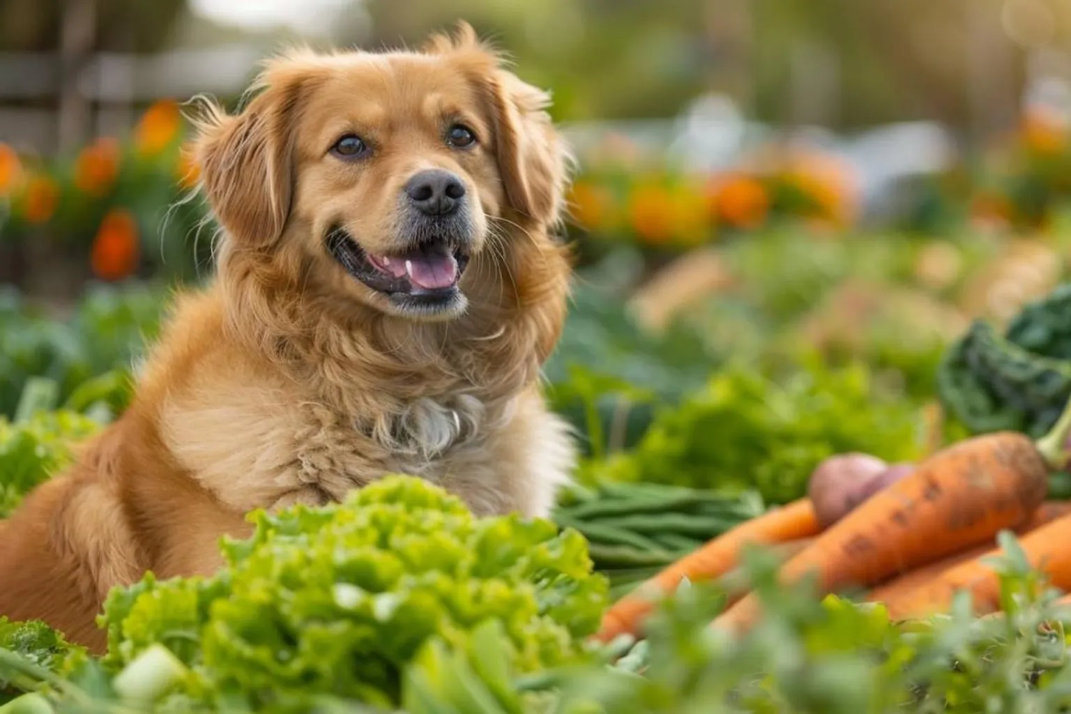 Dans la cuisine, un vieux chien attend près d’une gamelle de légumes cuits