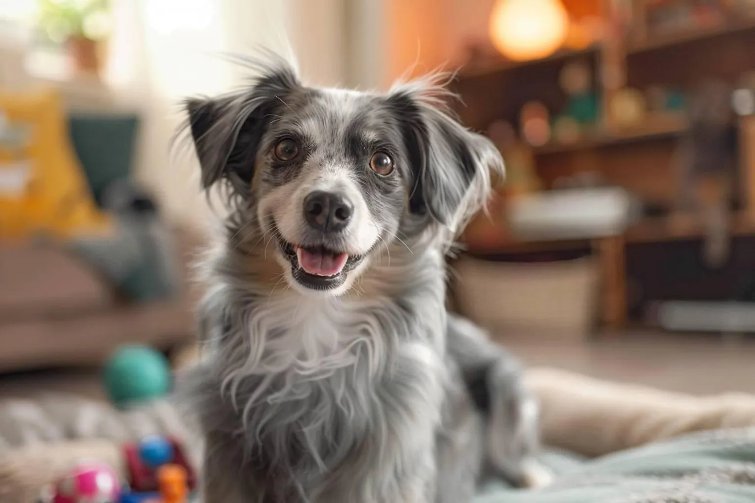 Près de la table d’examen, un chien âgé attend calmement le stéthoscope